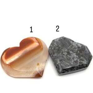 Agate & Larvikite Crystal Heart-Shaped Carving Palm Stones- Lot of 2